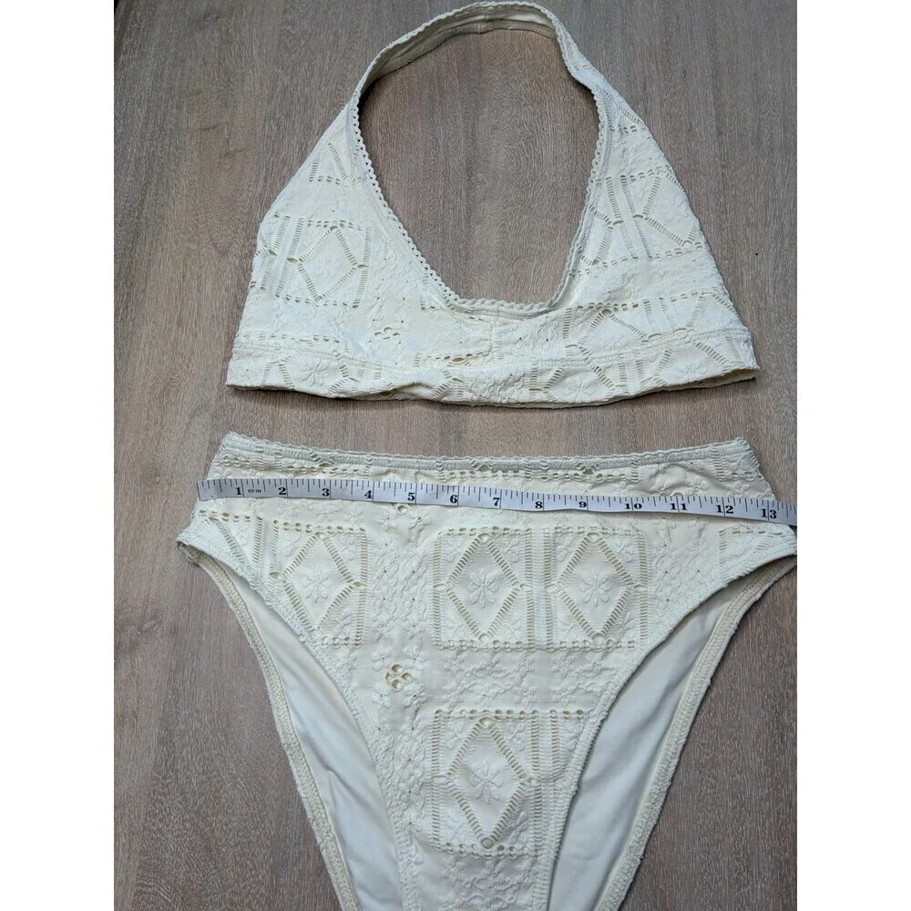 Frankies Bikinis Edie Halter Bikini Top & Jenna Bottom Angle Dust White Large
